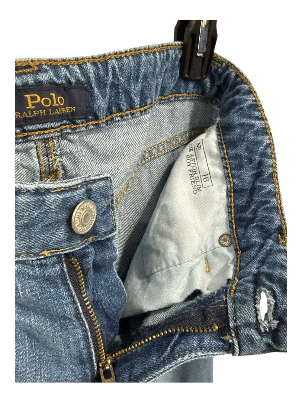 Polo Ralph Lauren Jeans Girl's 16 Astor Slim Boyfriend Blue Denim Pants Logo